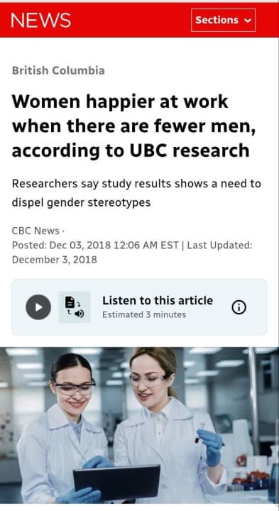 براساس نتایج تحقیقات غربی:  زنان در محیط‌های کاری غیرمختلط، احساس شادی و مفید بودن بیشتری می‌کنند